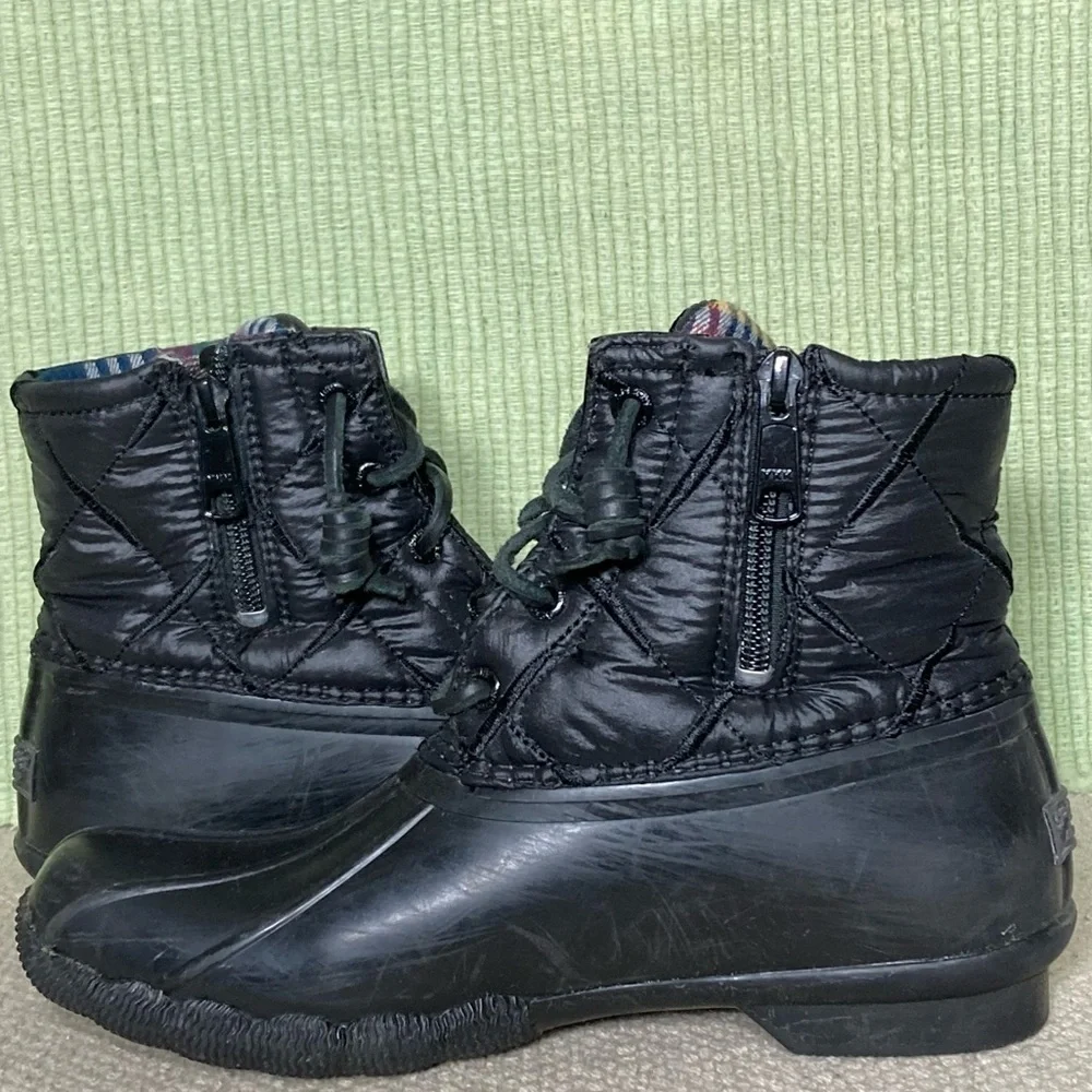 Sperry Womens Black Saltwater Nylon w/Flannel Lining Waterprf Duck Boots SZ US 6